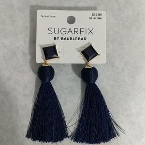 NWT Navy Sugar Fix post bauble & tassel earrings